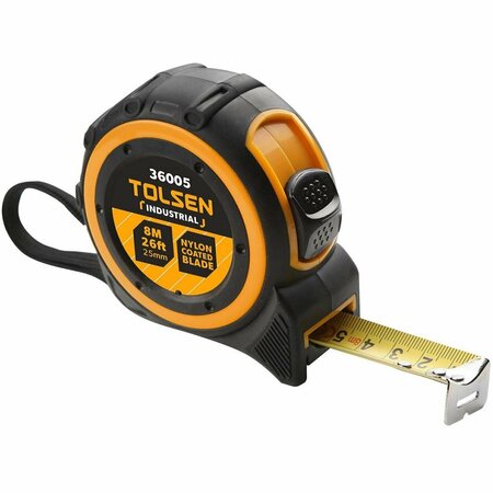 TOLSEN Tape Measure Industrial ABS Case Covered with TPR, Nylon Coated Blade, Powerful Stop Button 36005